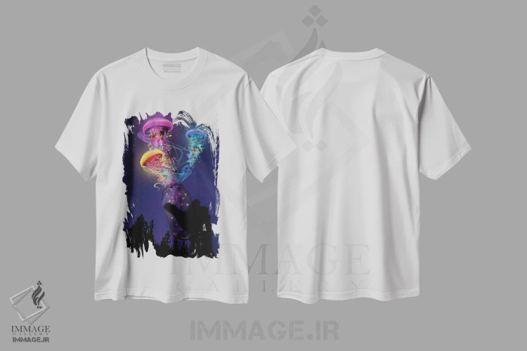 تیشرت سفید طرح دار عروس دریایی بیرون از شیشه، دکوراسیون جایگزین اثر دیوید لوبلاو | فروشگاه ایماژ