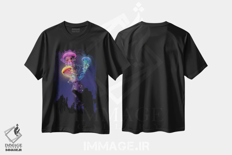 تیشرت مشکی طرح دار عروس دریایی بیرون از شیشه، دکوراسیون جایگزین اثر دیوید لوبلاو | immage.ir