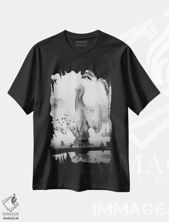 تیشرت مشکی طرح دار پرندهٔ دریایی، پرندهٔ آزاد، هنر دیجیتال سیاه و سفید اثر دیوید لوبلاو | immage.ir