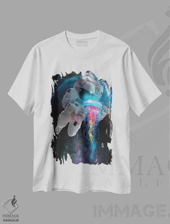 تیشرت سفید طرح دار عروس دریایی فضایی، هنر دیجیتال اثر دیوید لوبلاو | فروشگاه ایماژ