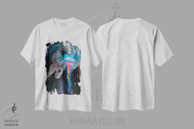 تیشرت سفید طرح دار عروس دریایی فضایی، هنر دیجیتال اثر دیوید لوبلاو | فروشگاه ایماژ