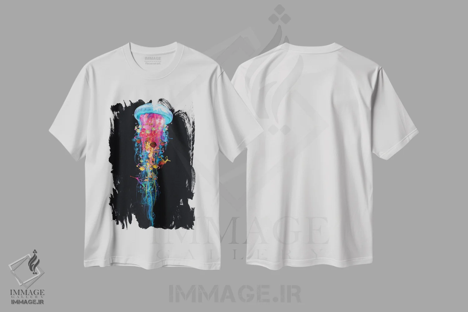 تیشرت سفید طرح دار دنیای عروس دریایی برقی فوق العاده، هنر دیجیتال اثر دیوید لوبلاو | فروشگاه ایماژ