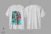 تیشرت سفید طرح دار نخل موج سوار، تزئینی اثر دیوید لوبلاو | فروشگاه ایماژ