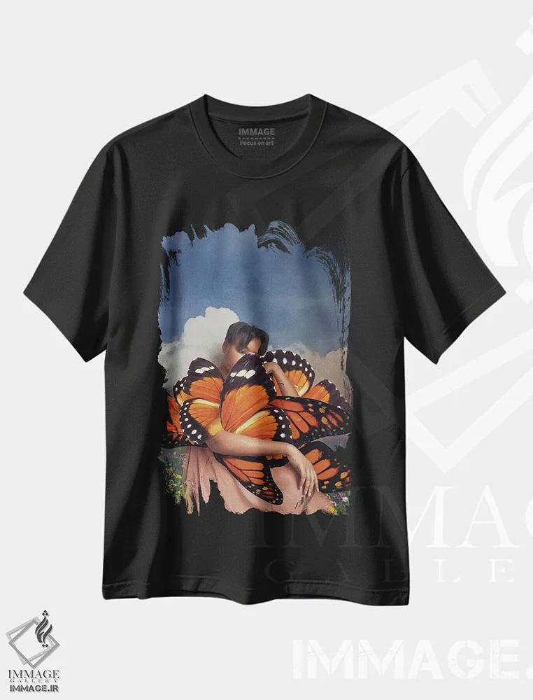 تیشرت مشکی طرح دار پروانه، هنر آمریکایی آفریقایی تبار اثر دیاندرا لی | فروشگاه ایماژ