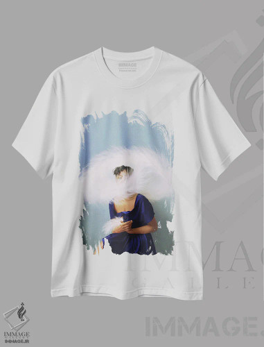 تیشرت سفید طرح دار آبی تنها، هنر آمریکایی آفریقایی تبار اثر دیاندرا لی | فروشگاه ایماژ