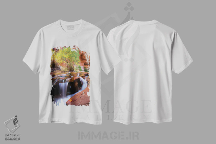 تیشرت سفید طرح دار آبشار پنیر سویسی، مدیوم اثر داستین لِفور | فروشگاه ایماژ
