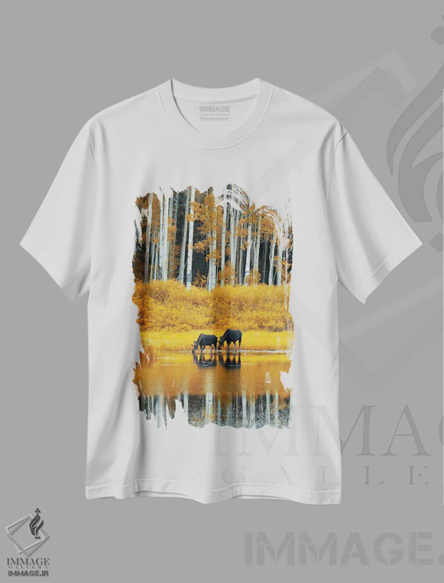تیشرت سفید طرح دار آبشخور، مدیوم اثر داستین لِفور | فروشگاه ایماژ