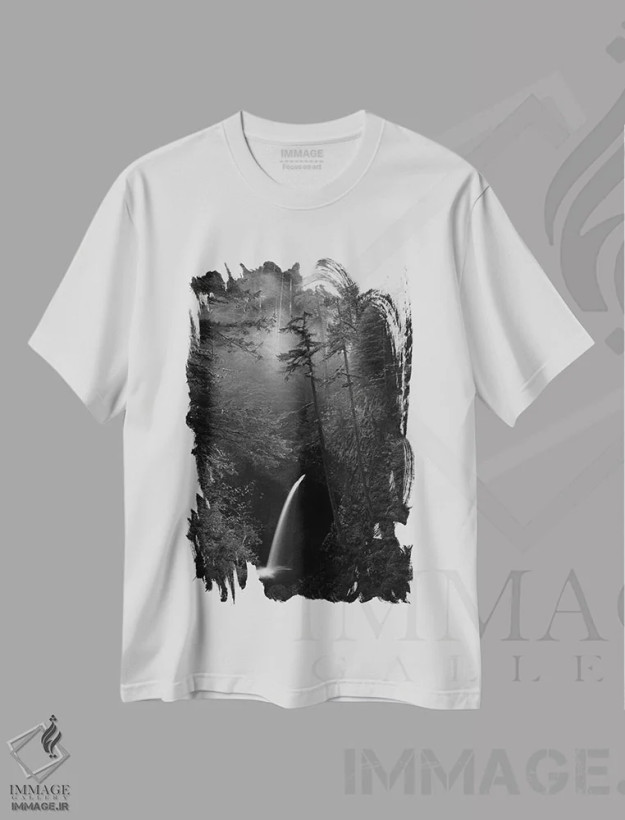 تیشرت سفید طرح دار دره رودخانه کلمبیا، عکاسی سیاه و سفید اثر داستین لِفور | فروشگاه ایماژ