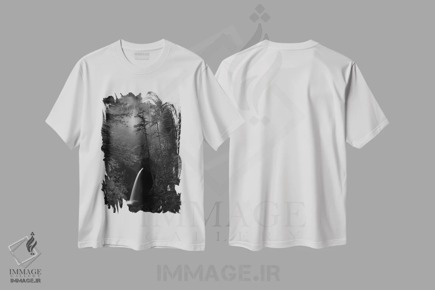 تیشرت سفید طرح دار دره رودخانه کلمبیا، عکاسی سیاه و سفید اثر داستین لِفور | فروشگاه ایماژ