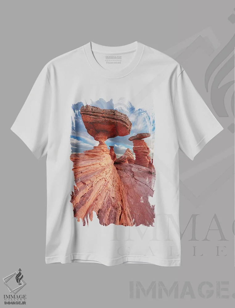 تیشرت سفید طرح دار تعادل هنری، مدیوم اثر داستین لِفور | فروشگاه ایماژ