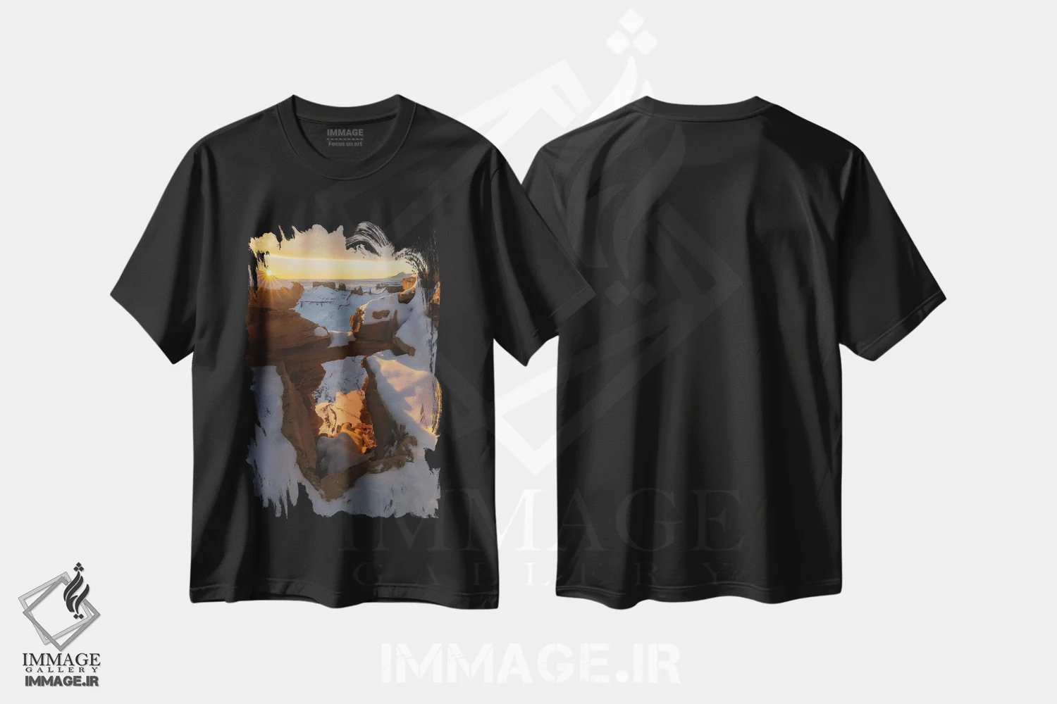 تیشرت مشکی طرح دار چشم انداز زمستانی، مدیوم اثر داستین لِفور | فروشگاه ایماژ