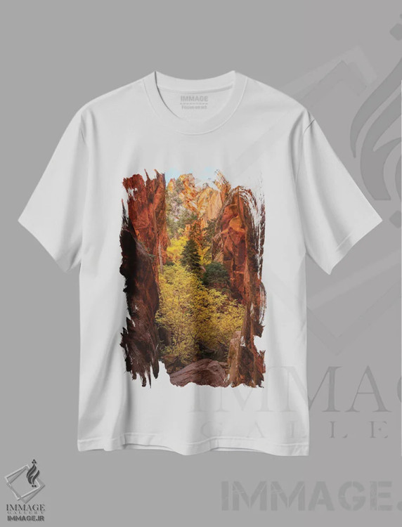 تیشرت سفید طرح دار دره پاییزی زایان، مدیوم اثر داستین لِفور | immage.ir