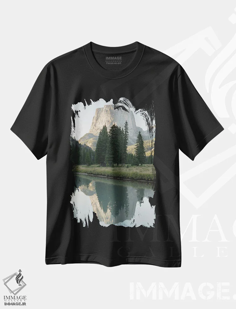 تیشرت مشکی طرح دار قله مربعی شکل، مدیوم اثر داستین لِفور | فروشگاه ایماژ