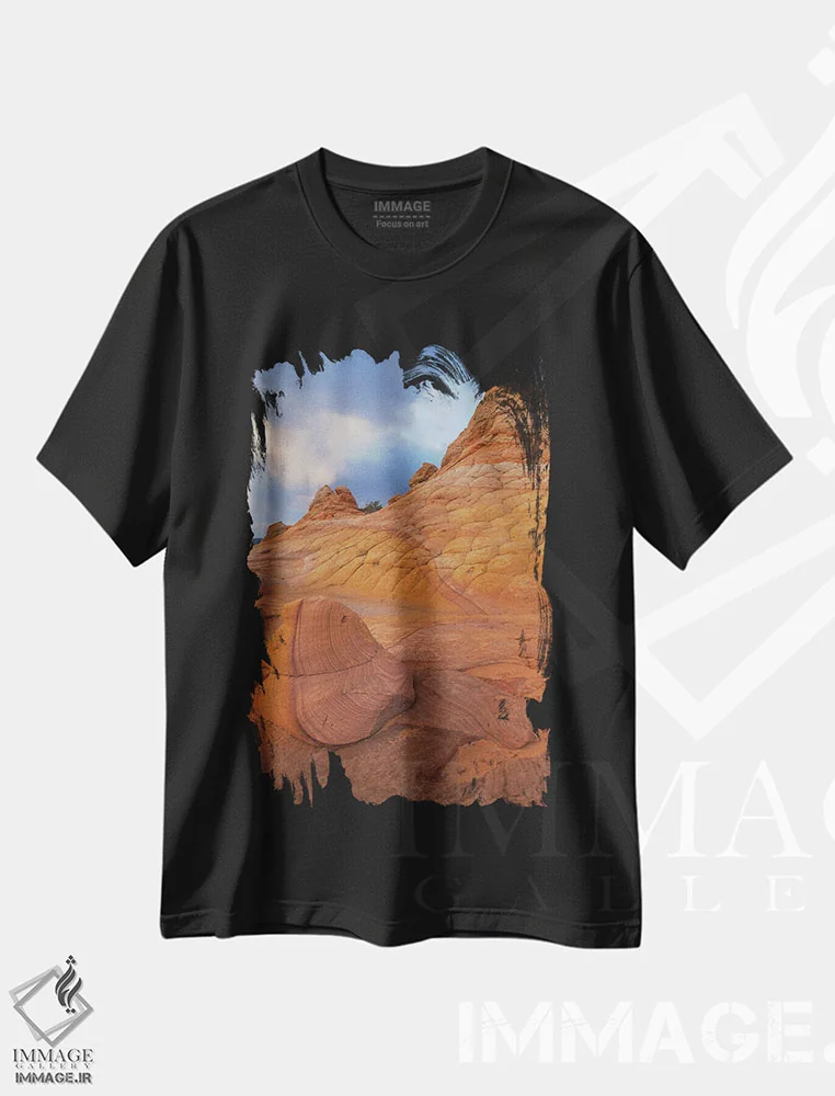 تیشرت مشکی طرح دار نیمه نیمه، مدیوم اثر داستین لِفور | فروشگاه ایماژ