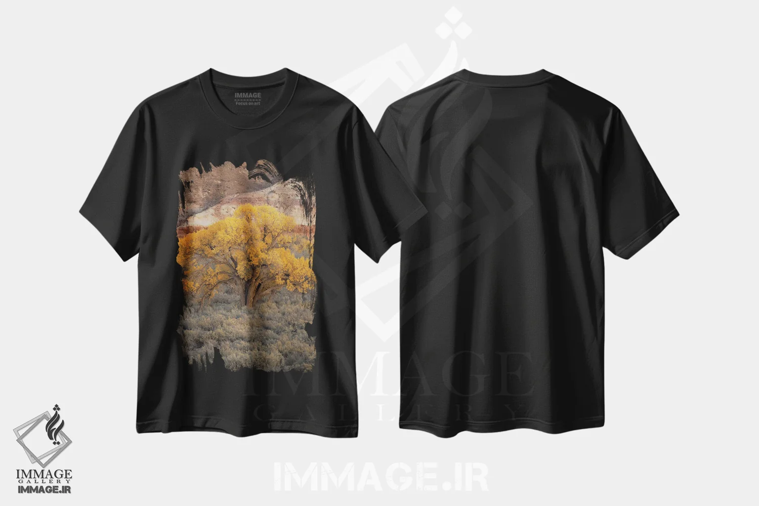 تیشرت مشکی طرح دار سپیدار یوتا، مدیوم اثر داستین لِفور | فروشگاه ایماژ