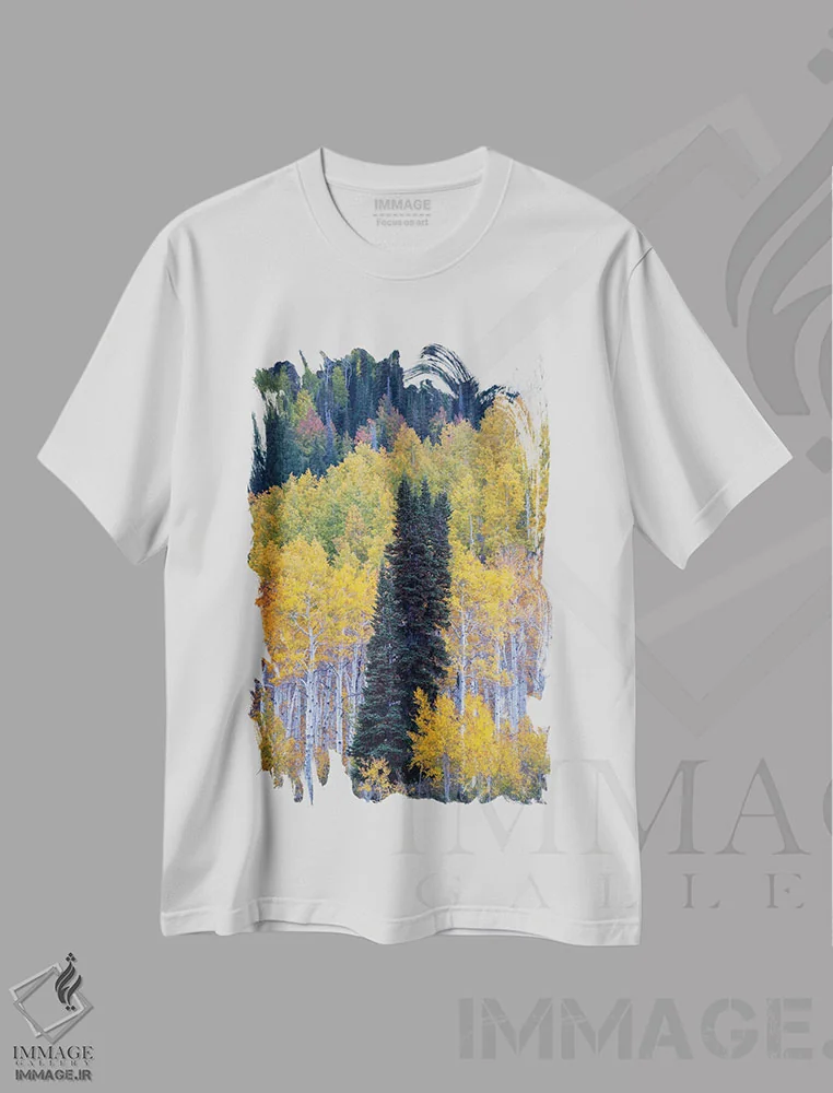 تیشرت سفید طرح دار پاییز در کوه های یوینتا، مدیوم اثر داستین لِفور | immage.ir