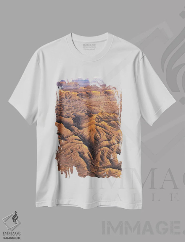 تیشرت سفید طرح دار بدلندز نورانی، عکاسی هوایی اثر داستین لِفور | فروشگاه ایماژ