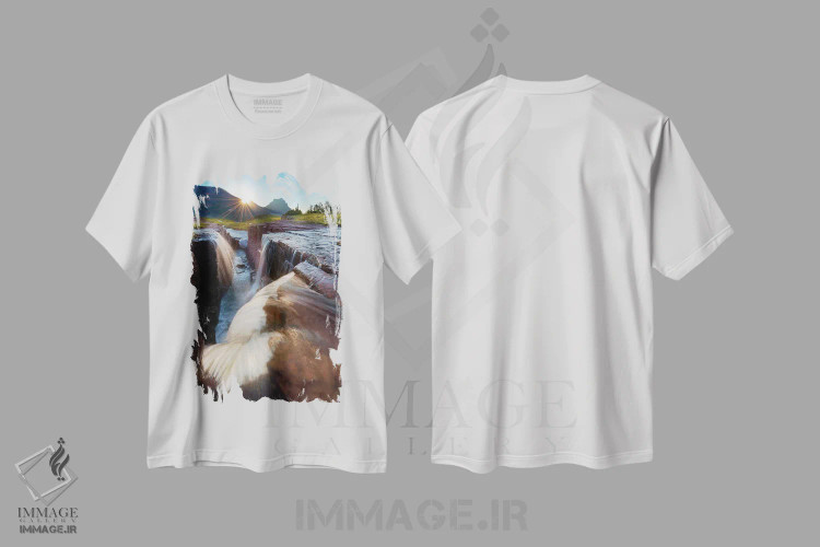 تیشرت سفید طرح دار آبشار سه گانه، مدیوم اثر داستین لِفور | immage.ir