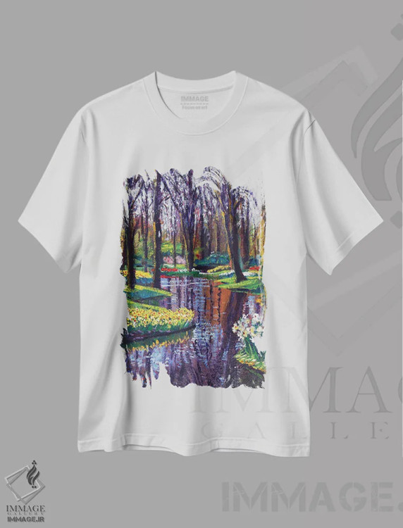 تیشرت سفید طرح دار پارک کوکنهوف در بهار، هنر فاخر معاصر اثر دیوید لوید گلوور | فروشگاه ایماژ