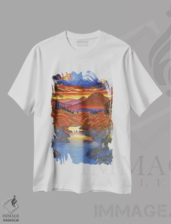 تیشرت سفید طرح دار غروب در دره، هنر فاخر معاصر اثر دیوید لوید گلوور | immage.ir