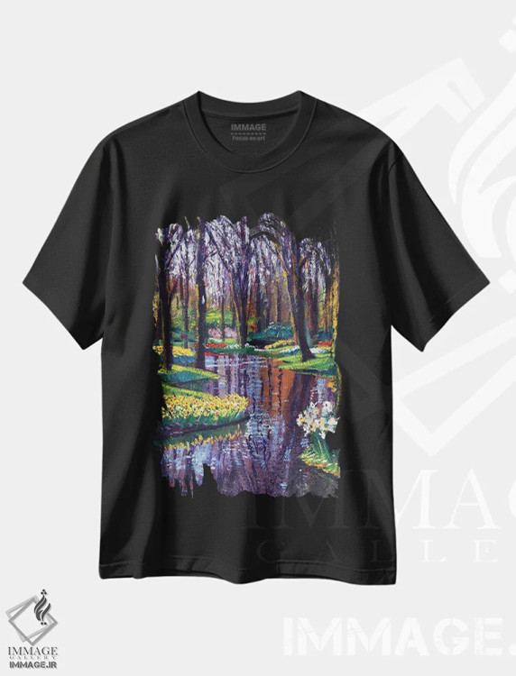 تیشرت مشکی طرح دار پارک کوکنهوف در بهار، هنر فاخر معاصر اثر دیوید لوید گلوور | immage.ir