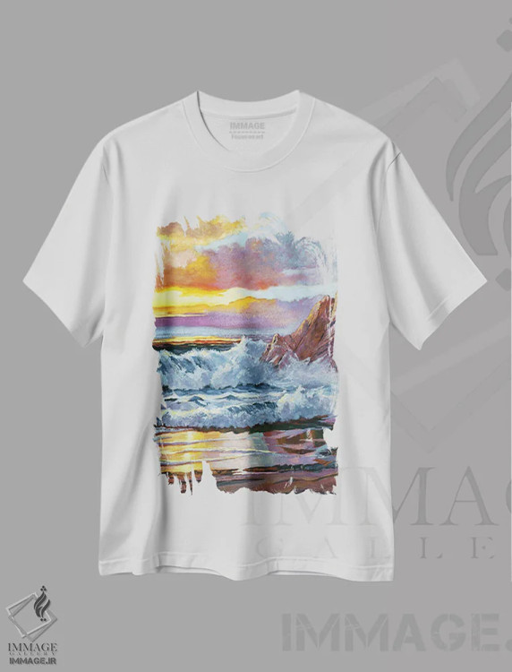 تیشرت سفید طرح دار ساحل شمال کالیفرنیا، دکور ساحلی اثر دیوید لوید گلوور | فروشگاه ایماژ