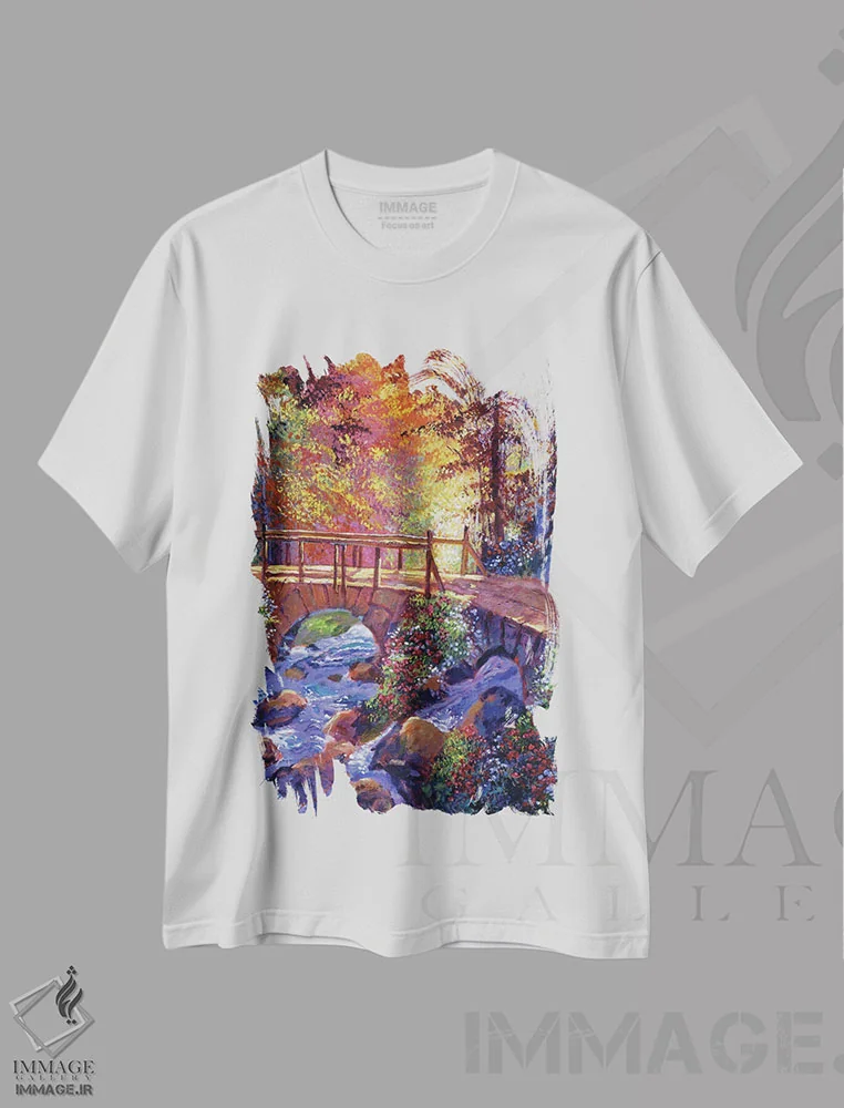 تیشرت سفید طرح دار پل سنگی در باغ های سلطنتی، هنر فاخر معاصر اثر دیوید لوید گلوور | immage.ir