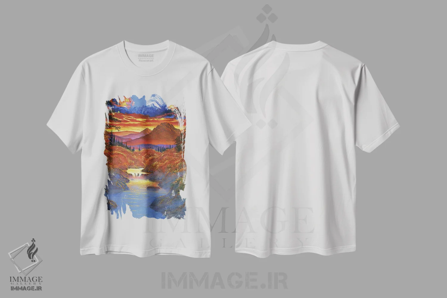 تیشرت سفید طرح دار غروب در دره، هنر فاخر معاصر اثر دیوید لوید گلوور | immage.ir