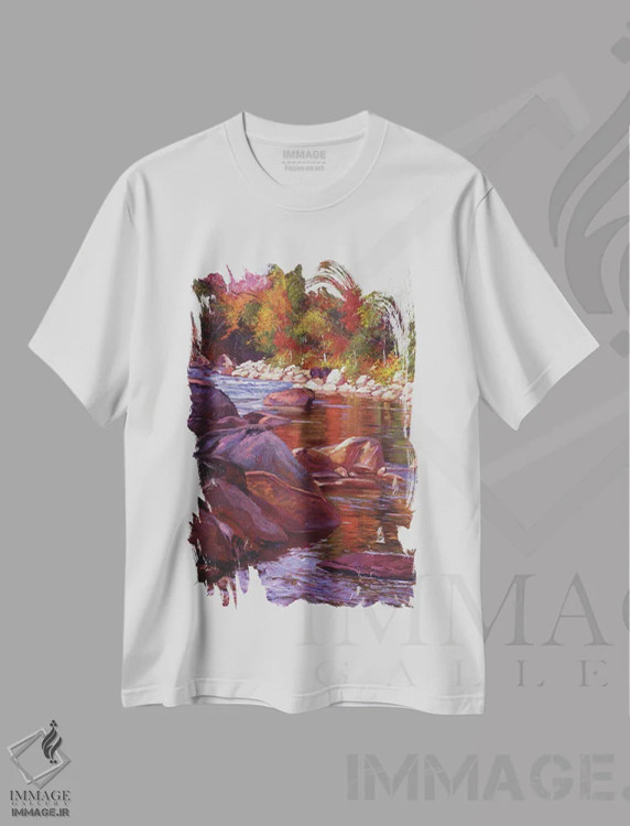 تیشرت سفید طرح دار رودخانهٔ ورمونت، هنر فاخر معاصر اثر دیوید لوید گلوور | immage.ir