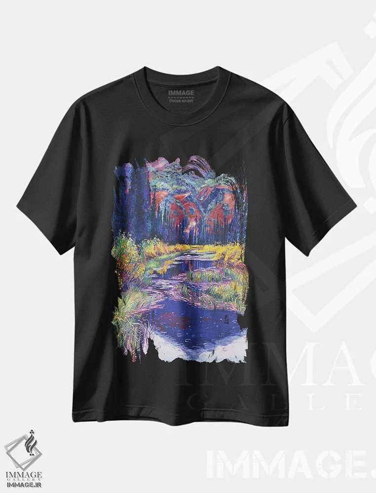 تیشرت مشکی طرح دار برکهٔ قطرات باران، هنر فاخر معاصر اثر دیوید لوید گلوور | immage.ir