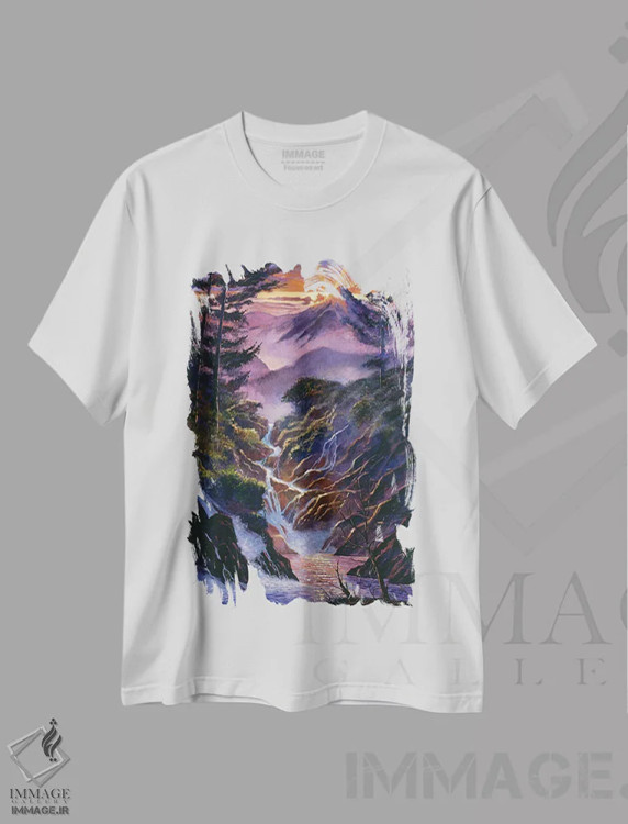 تیشرت سفید طرح دار آواز آبشار، هنر فاخر معاصر اثر دیوید لوید گلوور | فروشگاه ایماژ