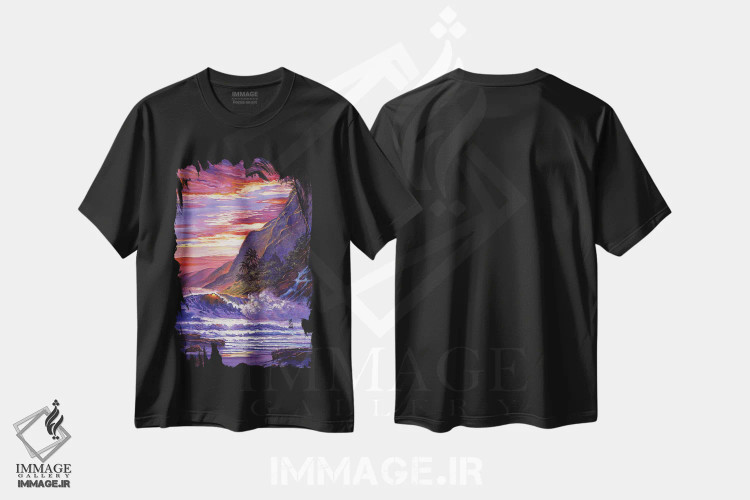 تیشرت مشکی طرح دار ساحل بهشت هاوایی، هنر فاخر معاصر اثر دیوید لوید گلوور | immage.ir