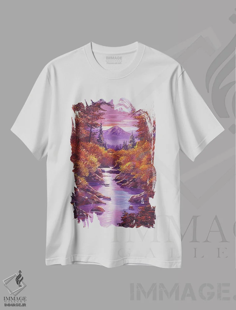 تیشرت سفید طرح دار جویبار آرام پاییزی، هنر فاخر معاصر اثر دیوید لوید گلوور | فروشگاه ایماژ