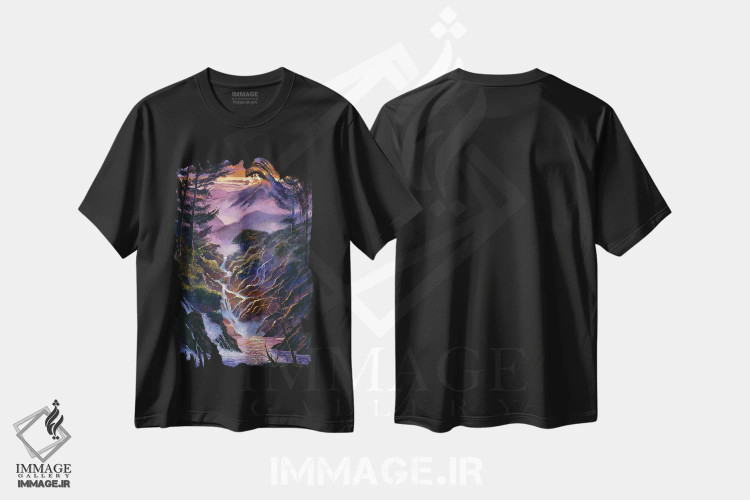 تیشرت مشکی طرح دار آواز آبشار، هنر فاخر معاصر اثر دیوید لوید گلوور | immage.ir