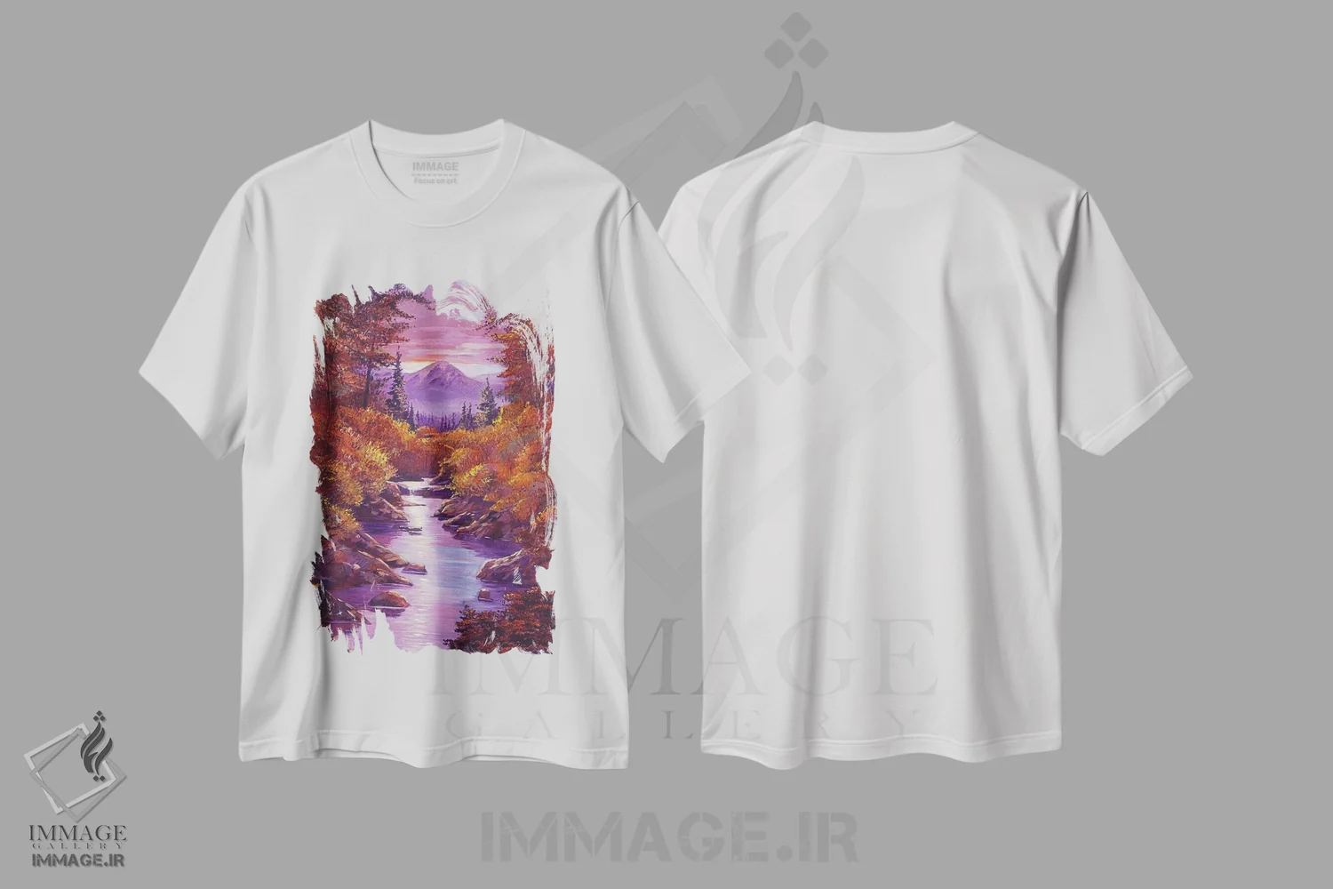 تیشرت سفید طرح دار جویبار آرام پاییزی، هنر فاخر معاصر اثر دیوید لوید گلوور | فروشگاه ایماژ