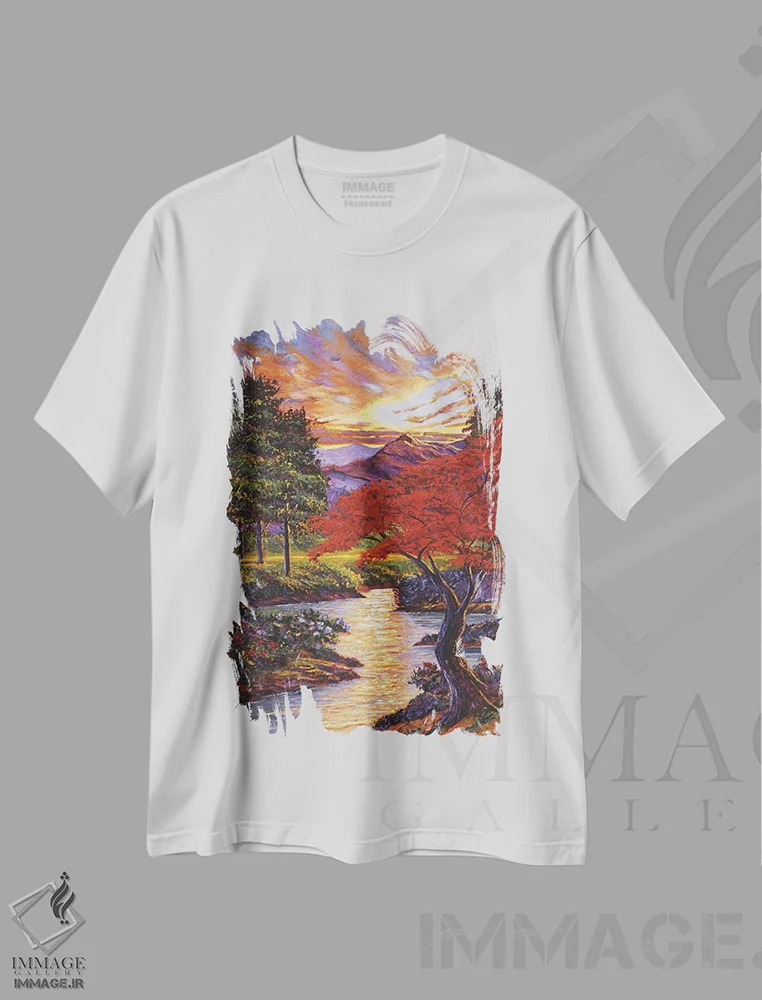 تیشرت سفید طرح دار درخت افرا قرمز قدیمی، هنر فاخر معاصر اثر دیوید لوید گلوور | فروشگاه ایماژ