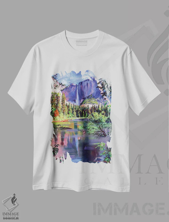 تیشرت سفید طرح دار آبشار یوسمیتی، هنر فاخر معاصر اثر دیوید لوید گلوور | فروشگاه ایماژ