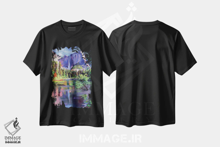 تیشرت مشکی طرح دار آبشار یوسمیتی، هنر فاخر معاصر اثر دیوید لوید گلوور | immage.ir