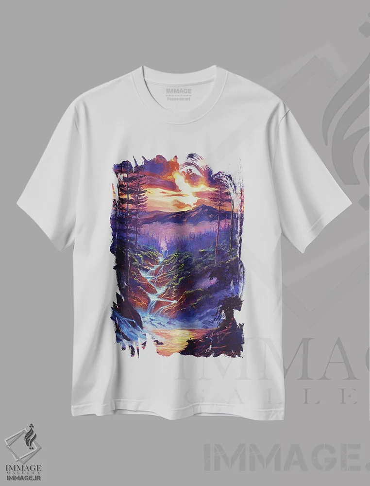 تیشرت سفید طرح دار آب های آبشاری، هنر فاخر معاصر اثر دیوید لوید گلوور | فروشگاه ایماژ