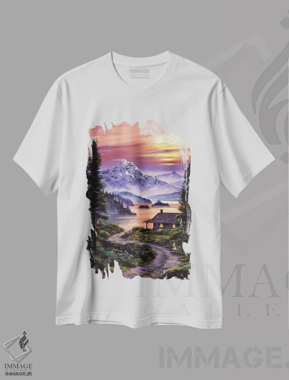 تیشرت سفید طرح دار کلبه کنار دریاچه، دکور کلبه و لژ اثر دیوید لوید گلوور | immage.ir