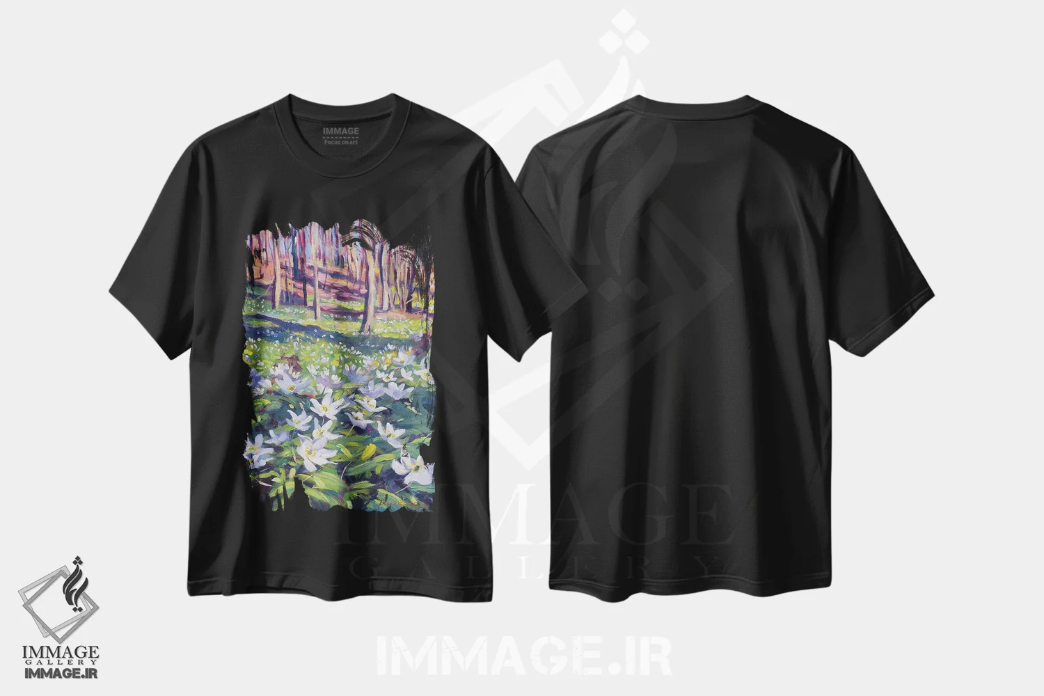 تیشرت مشکی طرح دار شقایق ها در علفزار، هنر فاخر معاصر اثر دیوید لوید گلوور | فروشگاه ایماژ