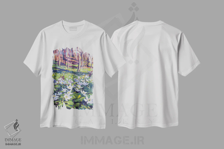 تیشرت سفید طرح دار شقایق ها در علفزار، هنر فاخر معاصر اثر دیوید لوید گلوور | immage.ir