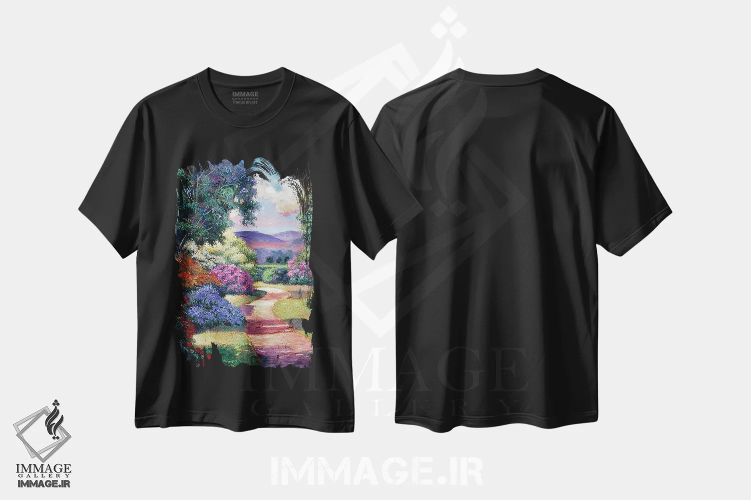 تیشرت مشکی طرح دار مسیر بهاری آزالیا، هنر فاخر معاصر اثر دیوید لوید گلوور | immage.ir