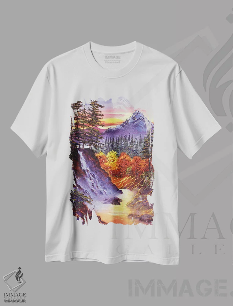 تیشرت سفید طرح دار آبشار درهٔ عمیق، هنر فاخر معاصر اثر دیوید لوید گلوور | فروشگاه ایماژ