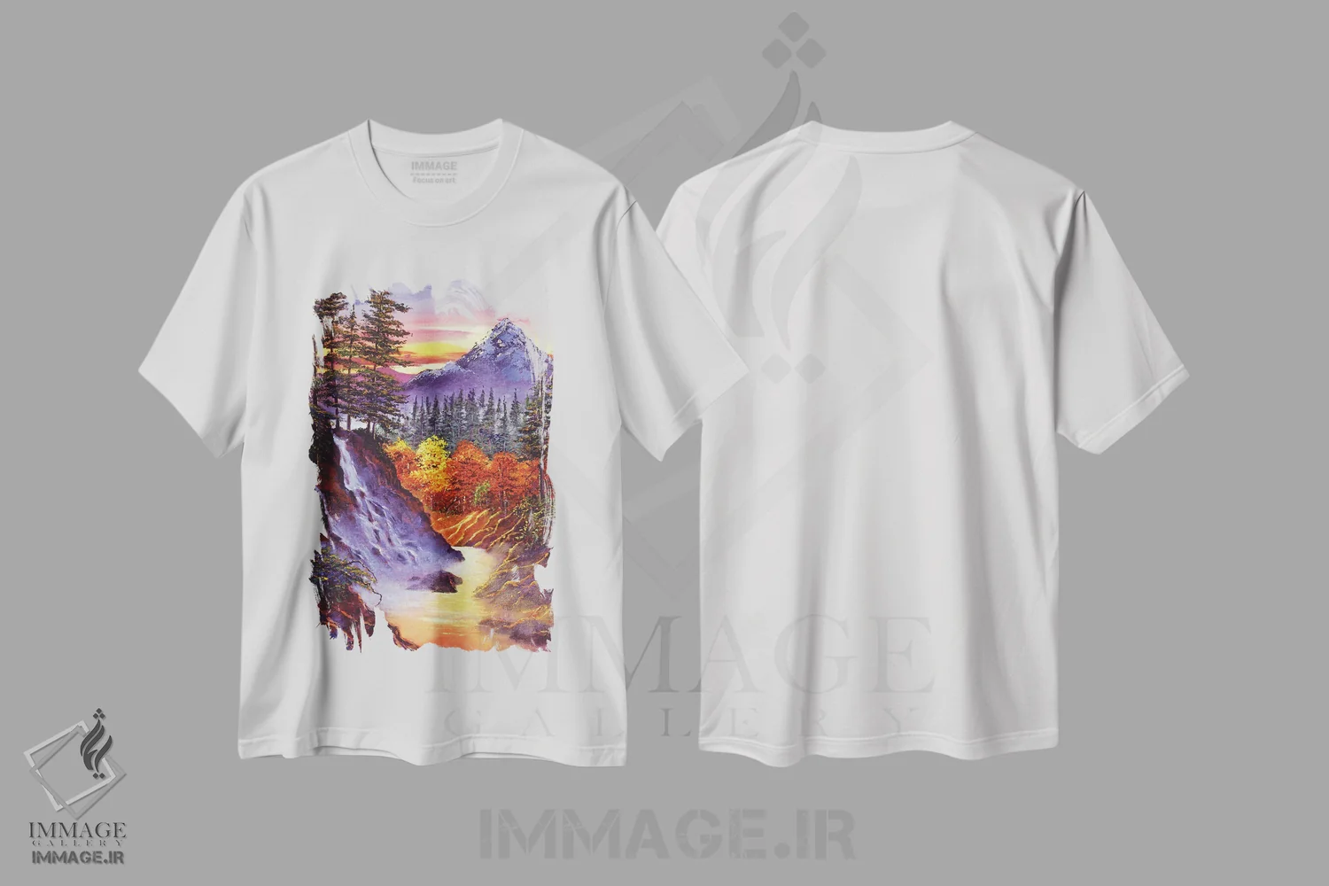 تیشرت سفید طرح دار آبشار درهٔ عمیق، هنر فاخر معاصر اثر دیوید لوید گلوور | فروشگاه ایماژ