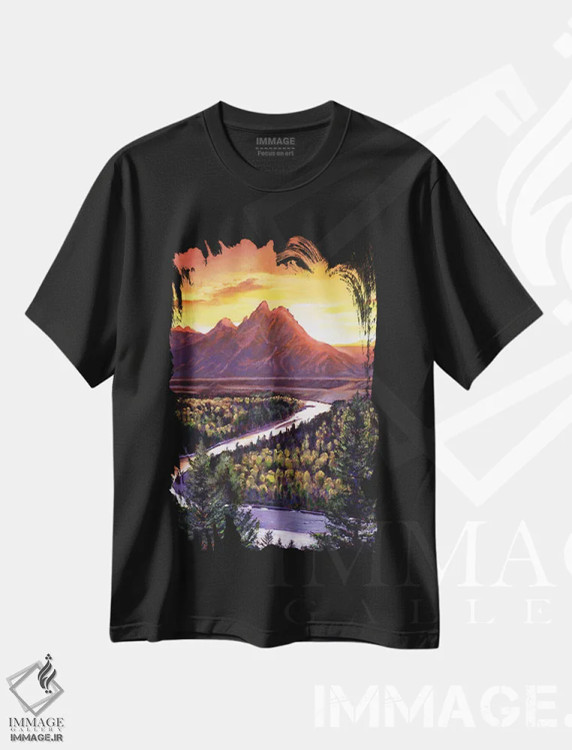 تیشرت مشکی طرح دار غروب بر فراز گرند تتونز، هنر فاخر معاصر اثر دیوید لوید گلوور | immage.ir