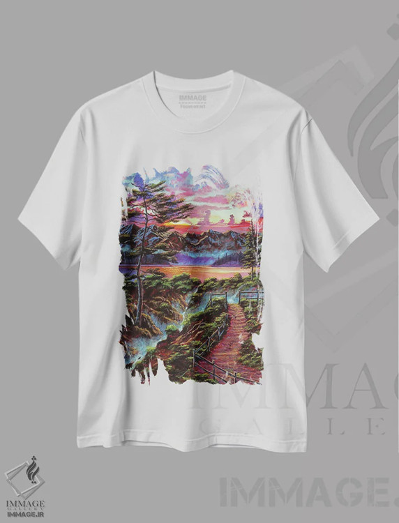 تیشرت سفید طرح دار نخستین پرتوهای آسمان صبحگاهی، هنر فاخر معاصر اثر دیوید لوید گلوور | immage.ir