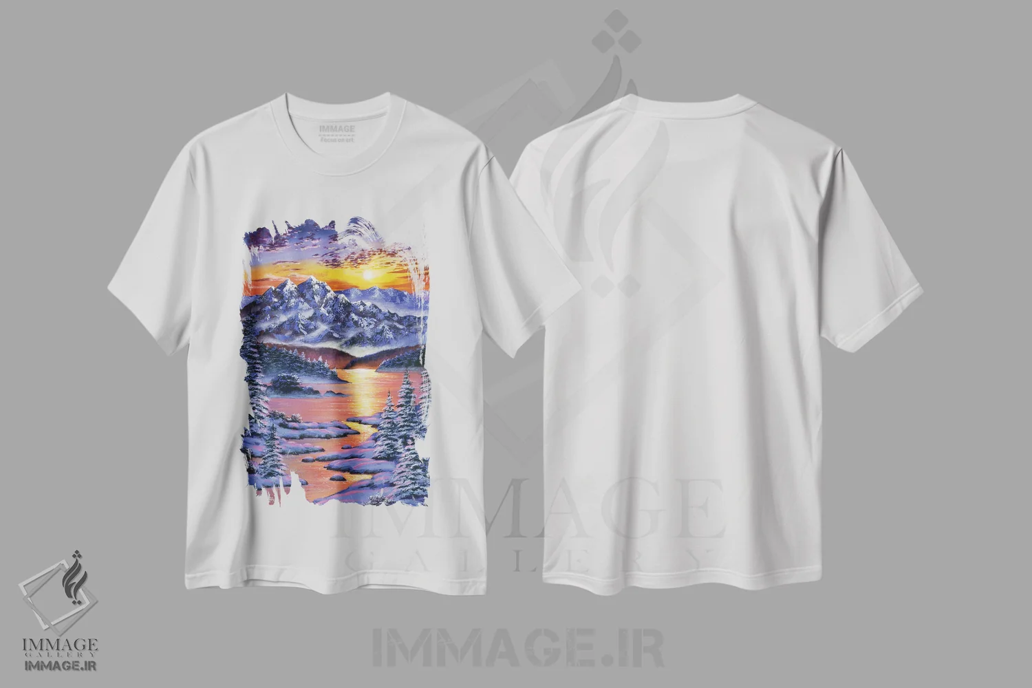 تیشرت سفید طرح دار غروب یخ زده، هنر فاخر معاصر اثر دیوید لوید گلوور | فروشگاه ایماژ