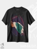 تیشرت مشکی طرح دار راضی و سرشار، هنر آمریکایی آفریقایی تبار اثر دی لاشه آرتیستری | immage.ir