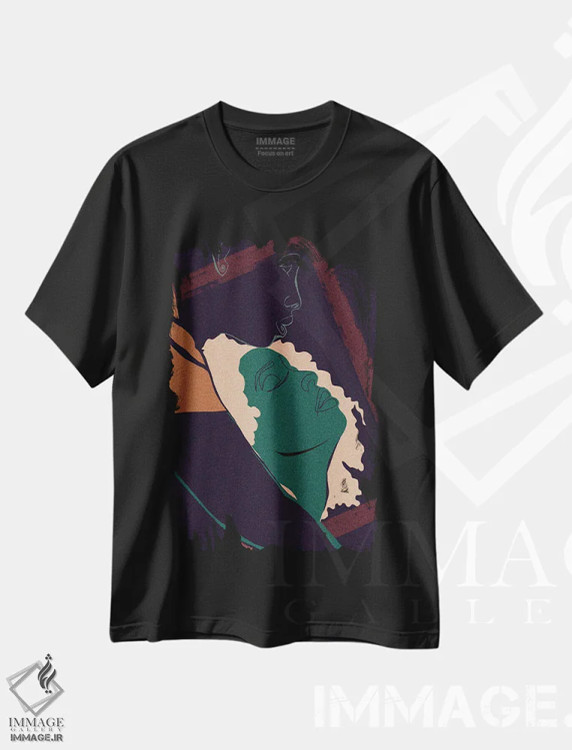 تیشرت مشکی طرح دار راضی و سرشار، هنر آمریکایی آفریقایی تبار اثر دی لاشه آرتیستری | immage.ir